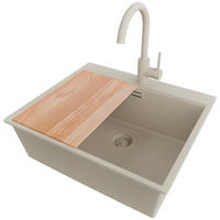 GRANITSPÜLE Oslo, 2-er set Beige 58/50 cm 1 Becken + Küchenarmatur 32/20 cm + Ablauf-Set + Schneidebrett ab 60er Unterschrank - Beige, Kunststoff (58/20/50cm) - Primagran