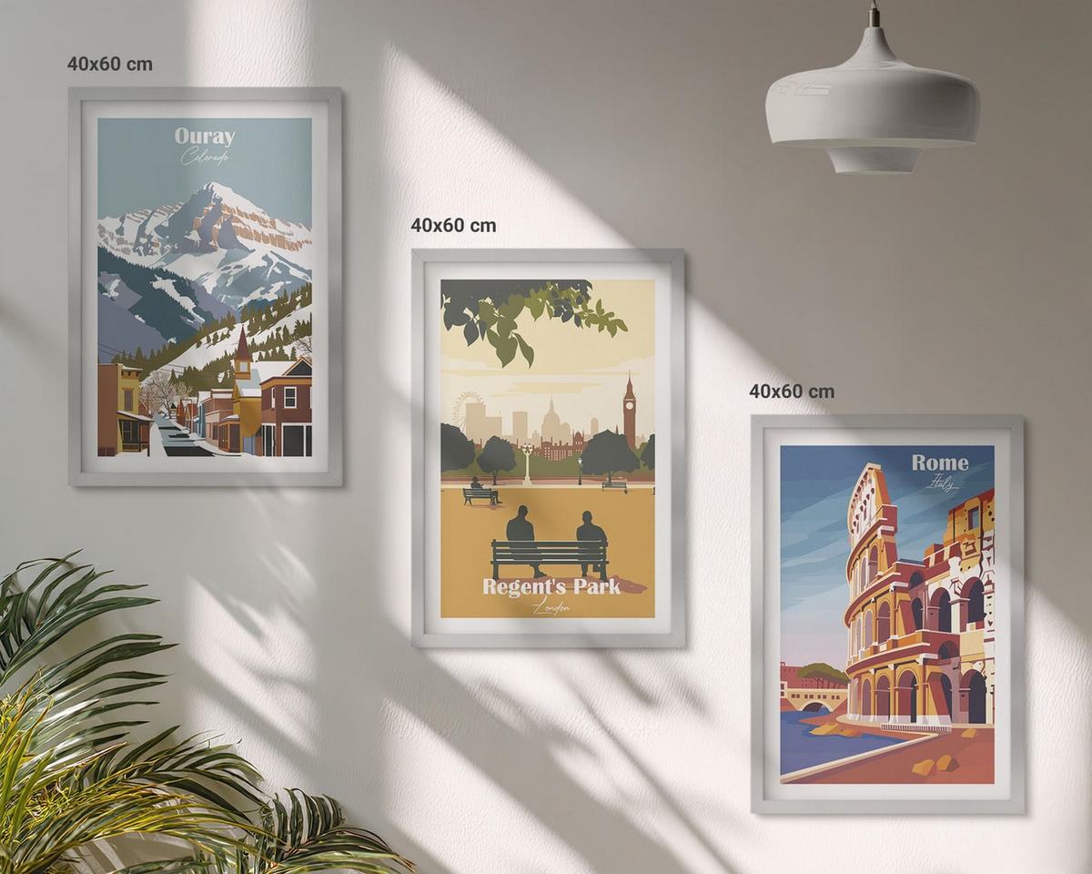 BILDER SET 3er Set - 40x60 cm Silberner Rahmen - Ouray Mountains London Coliseum - Silberfarben, Kunststoff (40/60cm) - TULUP