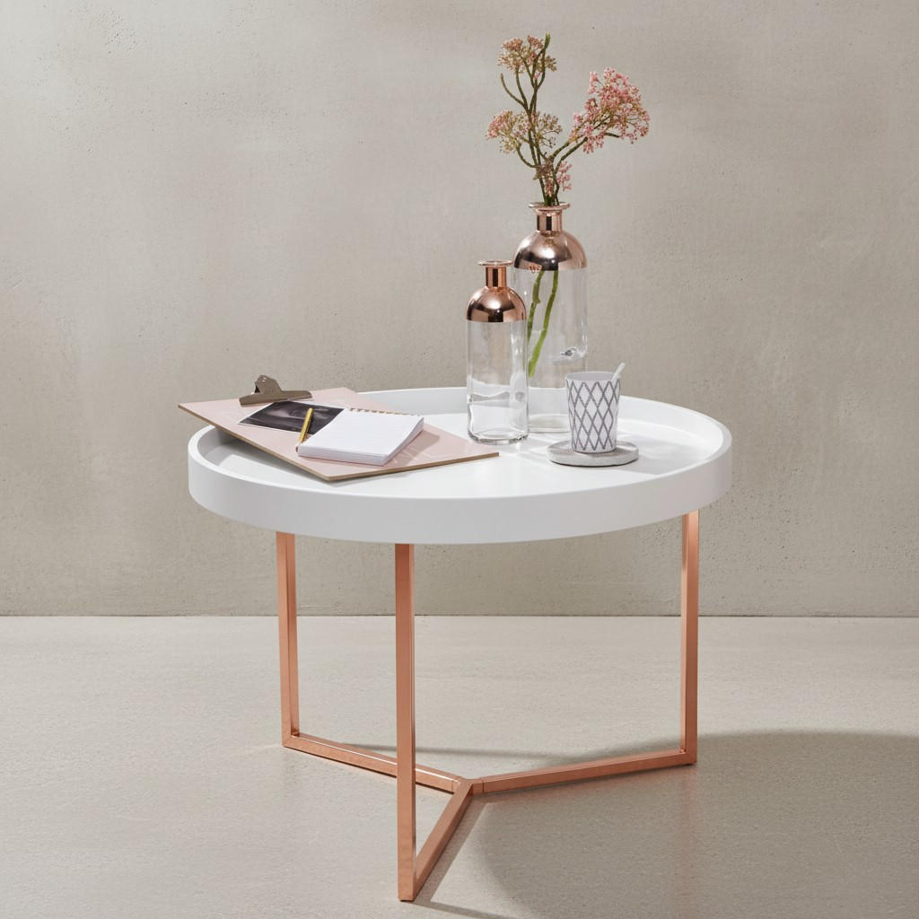 SOFATISCH LIA Rund mit Metallgestell, abnehmbares Tablett und Anti-Rutsch-Noppen, Bronze 58 x 58 x 42 cm - Bronzefarben, Holz/Metall (58/58/42cm) - KADIMA DESIGN