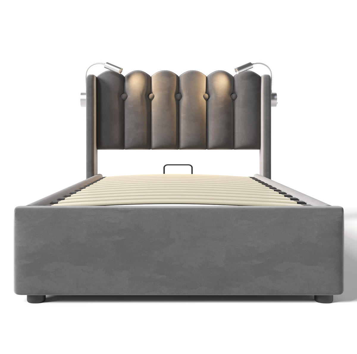 POLSTERBETT aus Samt 90x200 cm Grau mit Bettkasten, Leselicht und USB-Anschluss - Grau, Textil (90/200cm) - IVMEU