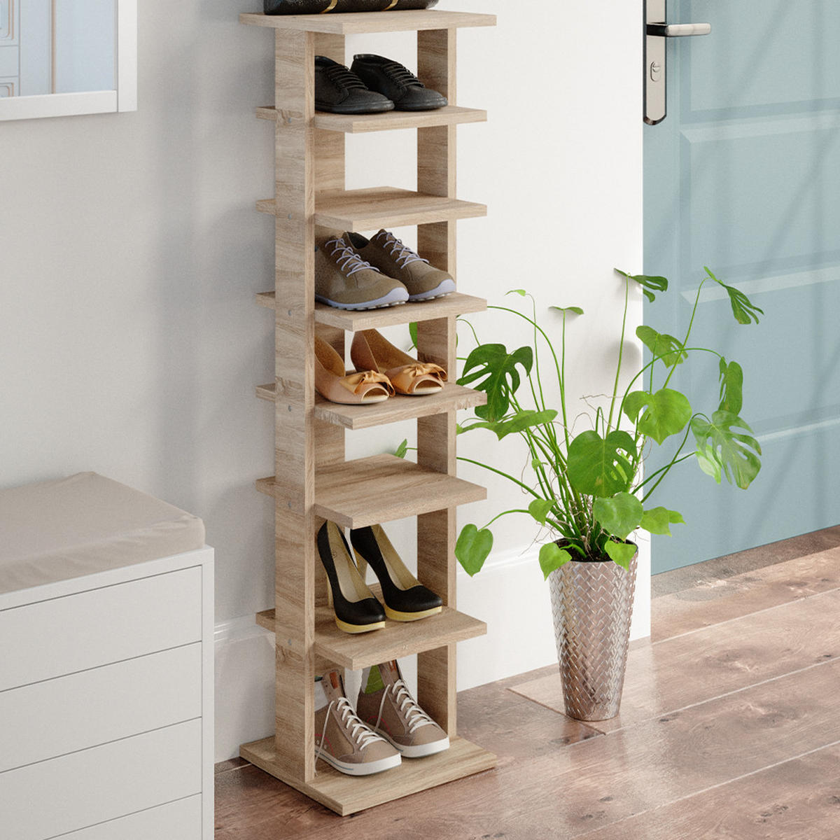SCHUHSCHRANK Sara Sonoma 26.7 x 110 cm - Sonoma Eiche, Holzwerkstoff (26.7/110/27.7cm) - Vicco