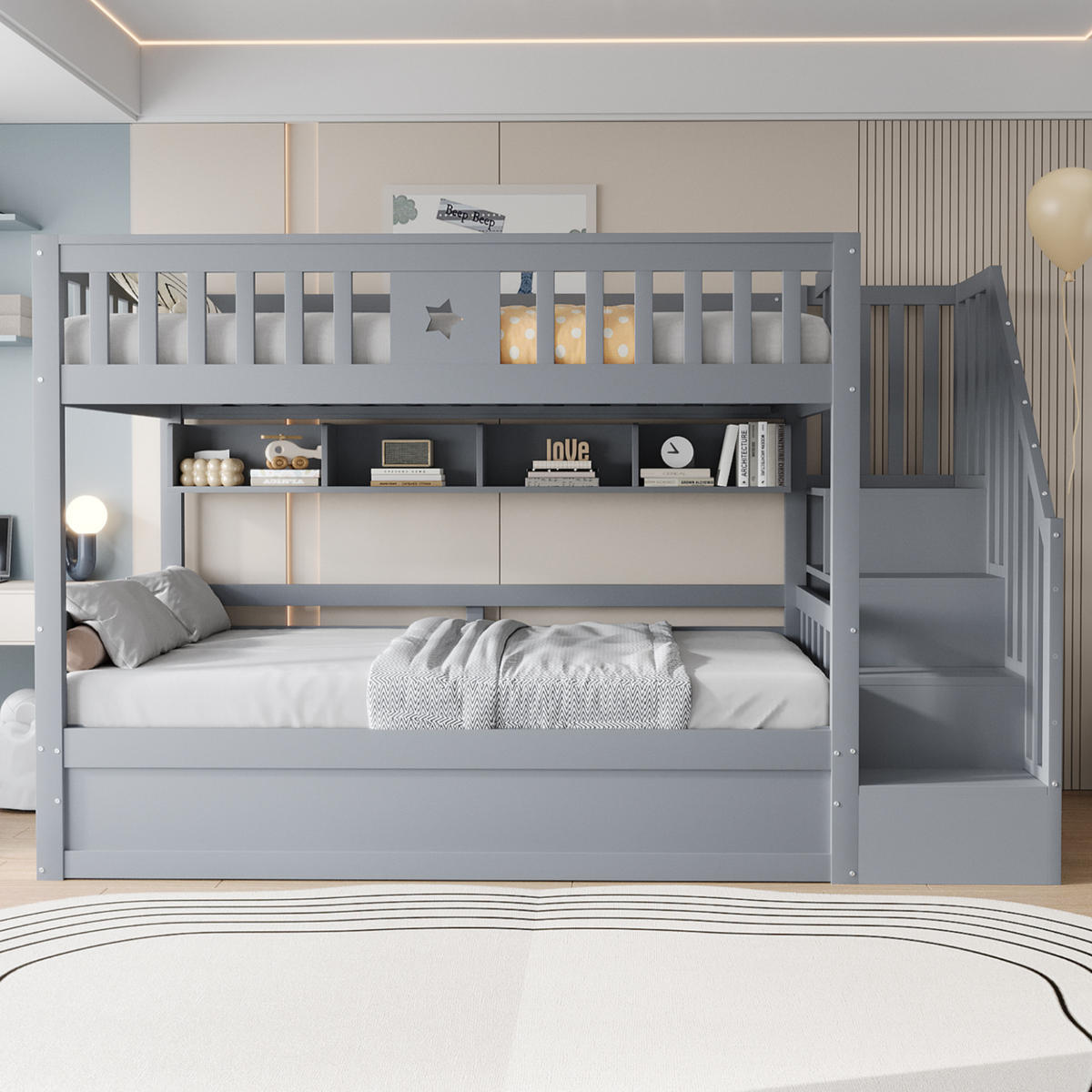 ETAGENBETT Hochbett Grau 90x200cm - Grau, Holz (90/200cm) - ComfortXL