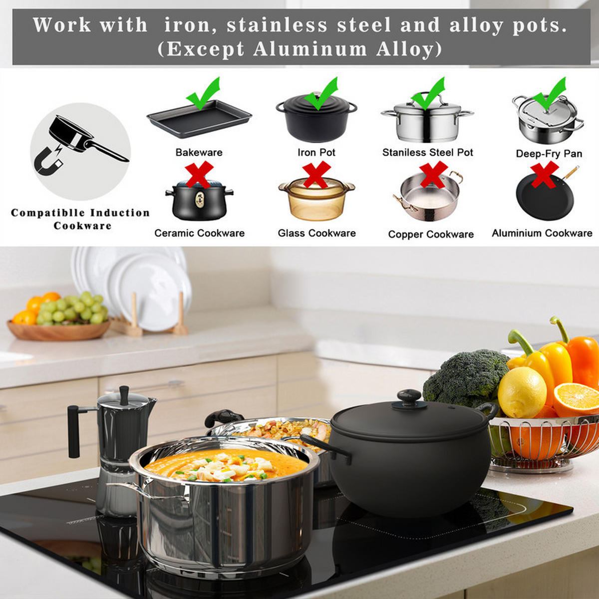 INDUKTIONSKOCHFELD 4-Brenner – Flexzone, Timer, Boost, 7200 W - Schwarz, Keramik (52/5/56cm) - Coonoor