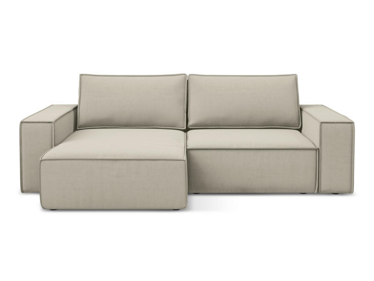 ECKSOFA mit Schlaffunktion Samt Stoff Creme - Perlmutt/Creme, Kunststoff/Textil (148/257cm) - Makamii
