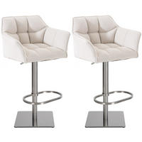 BARHOCKER 2er Set Damaskus Stoff edelstahl weiß - Edelstahlfarben/Weiß, Textil/Metall (64/110/48cm) - TPFLiving