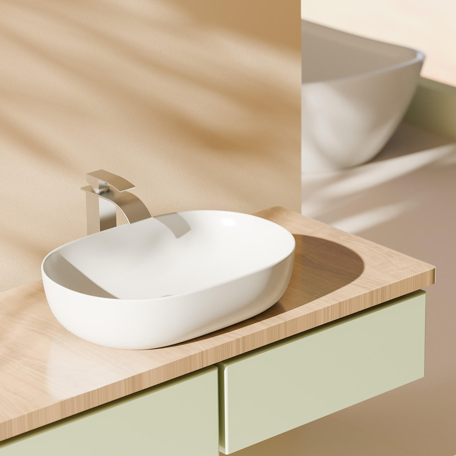 WASCHBECKEN Abgerundete Ecken Mattweiß 60/41.5/13.5 cm - Weiß, Keramik (41.5/13.5/60cm) - EMKE