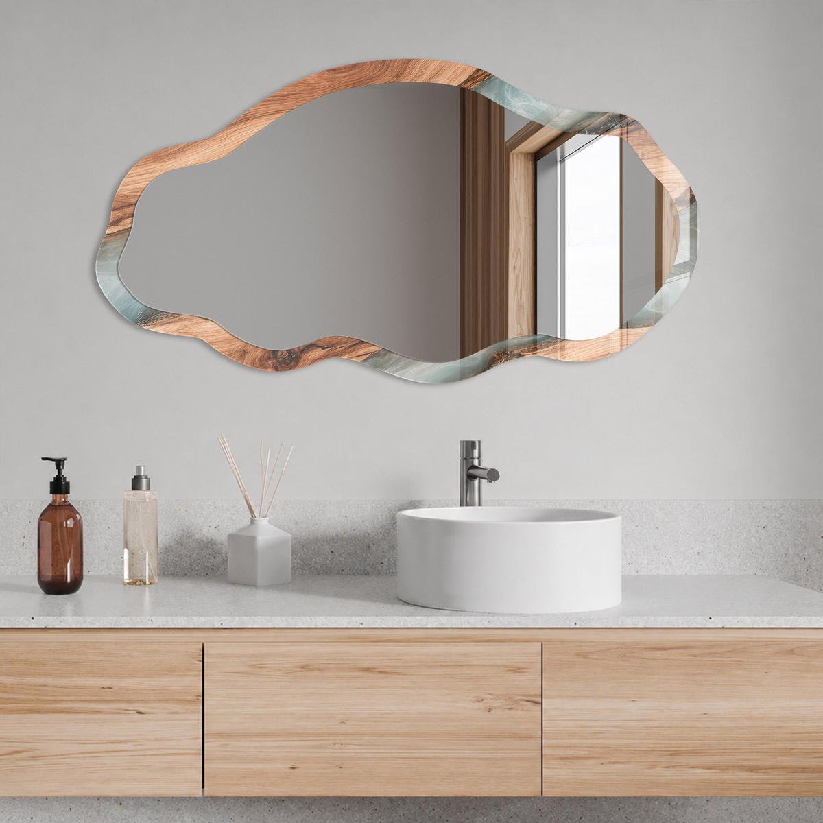 SPIEGEL 90x45 cm asymmetrisch mit Druck - Holzbach - Transparent, Glas (45/90/0.4cm) - TULUP