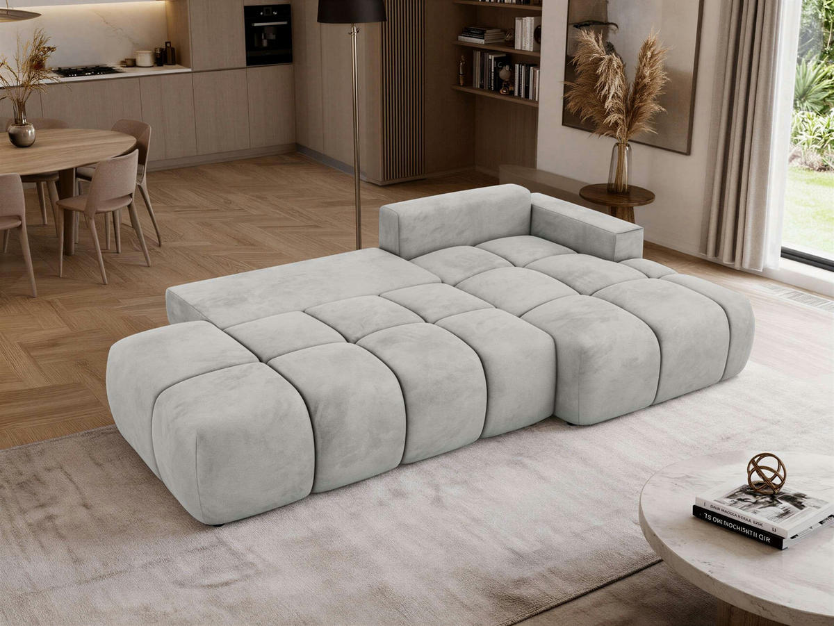 ROHOVÁ SEDAČKA LORAN L Světle šedá Samet - Pravá - černá/světle šedá, textil/plast (292/170cm) - MKS