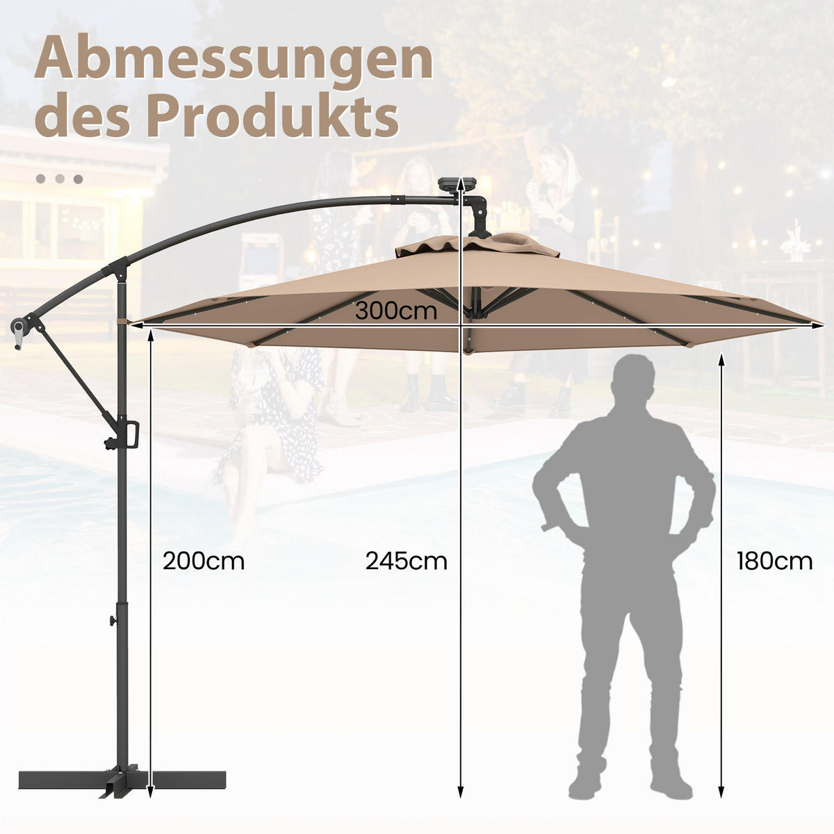 AMPELSCHIRM Kaffee - Braun, Kunststoff (300/300cm) - COSTWAY
