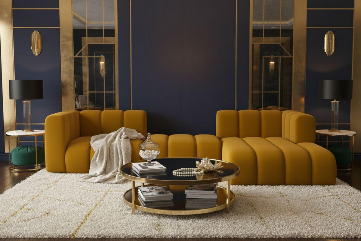 ECKSOFA L-Form Grand L 319 cm, Veloursstoff Salvador, Gelb, Rechts - Gelb, Holz (319/179cm) - Kaiser Möbel