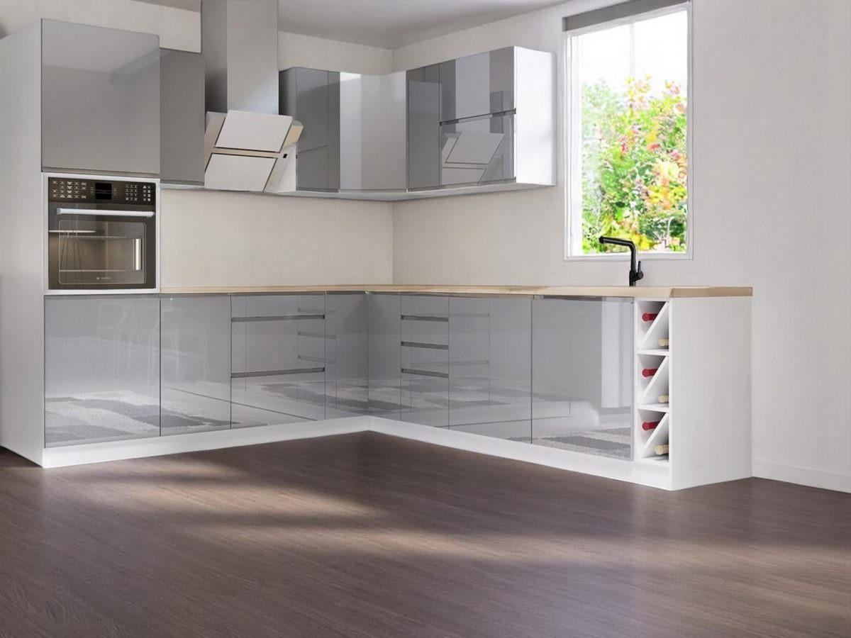 ECKKÜCHE 250 x 270 cm - Aspen K67-M250 - in Grau/Hochglanz - Grau, Holz (250/212/270cm)