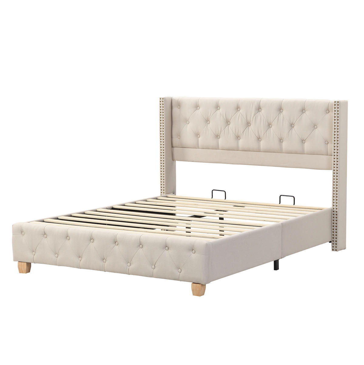 POLSTERBETT 160/200 cm Beige mit Lattenrost und Nietenpolsterung - Weiß, Textil (160/200cm) - OKWISH