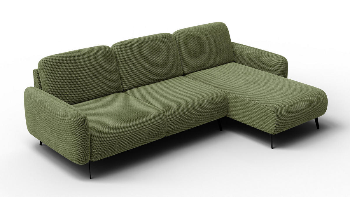 ECKSOFA FEBE 4-Sitzer rechts, olivgrün - Schwarz/Olivgrün, Holz/Textil (264/157cm) - Courtois Laville