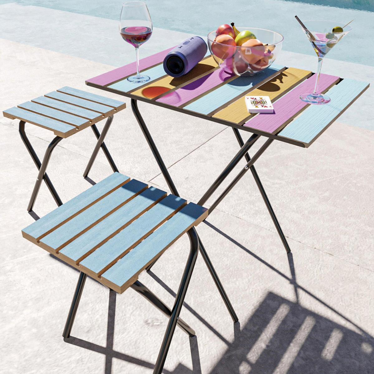 BISTRO-SET 3 TLG. Pieksämäki - Multicolor, Holz/Metall - [en.casa]
