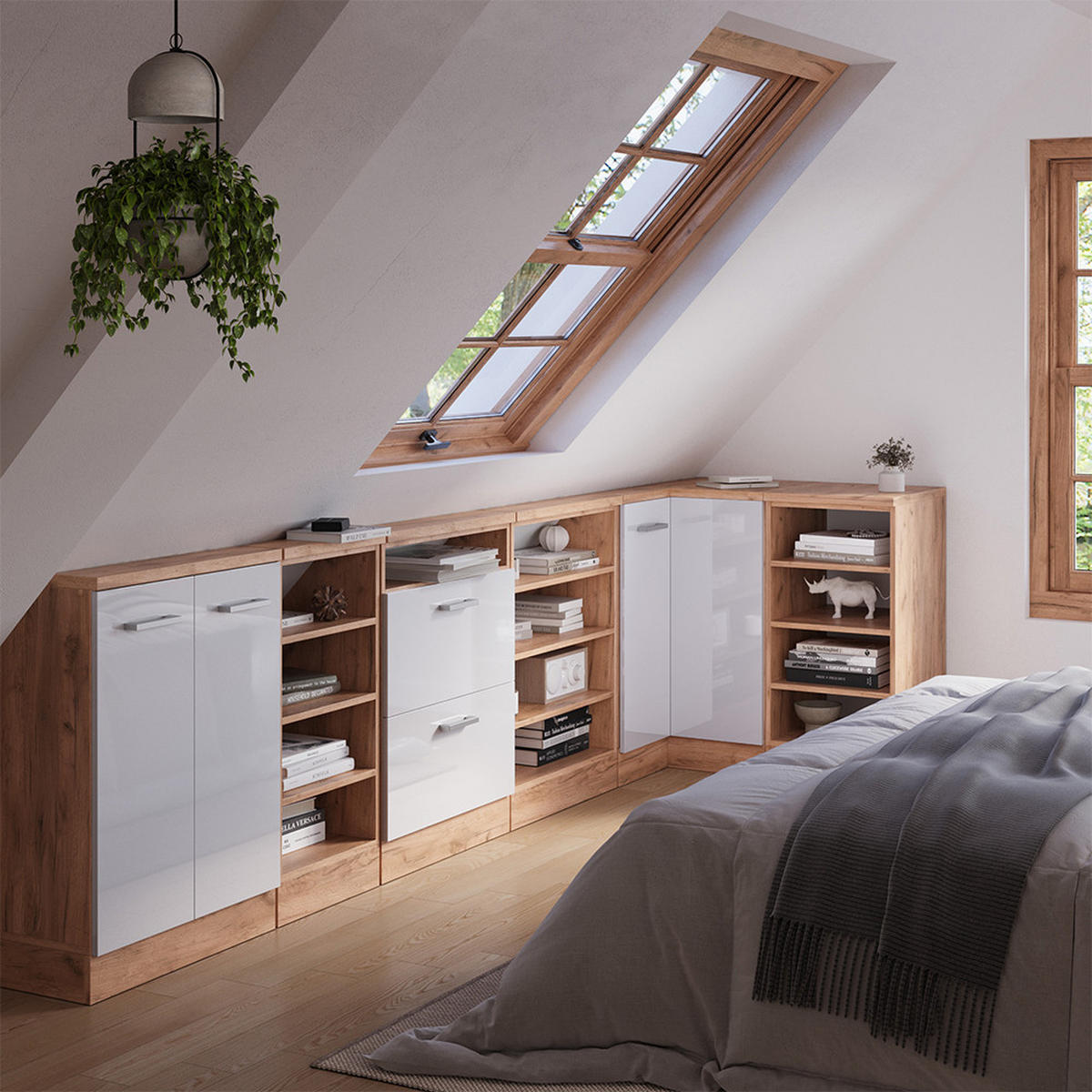 ECK-KÜCHENSCHRANK FÜR DACHSCHRÄGEN R-Line Weiß Hochglanz 75.6 cm mit 1 Tür - Honigeiche/Weiß Hochglanz, Holzwerkstoff (75.6/81.6/75.6cm) - Vicco