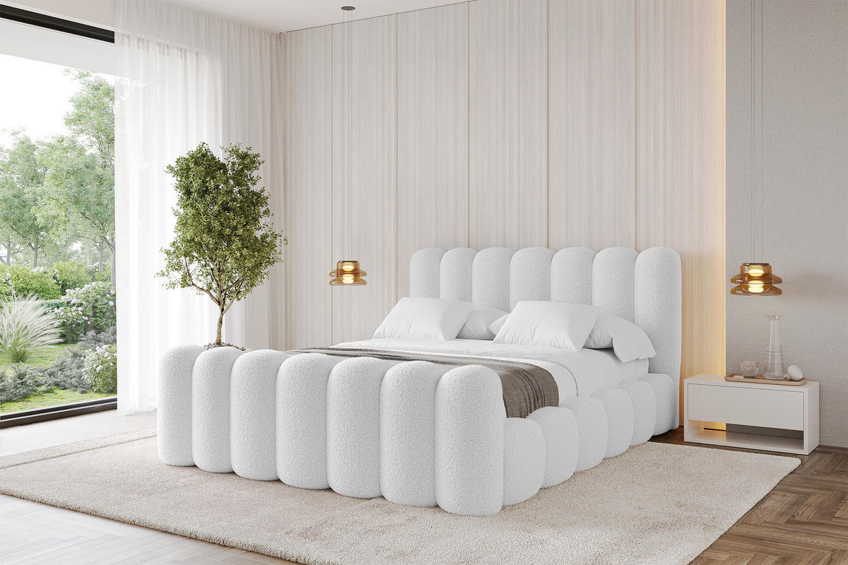 POLSTERBETT mit Bettkasten, Fußteil und Lattenrost, Boxbett ohne Matratze - SENA-Z 180x200 Weiß - Weiß, Holzwerkstoff/Textil (180/200cm) - ALTDECOR