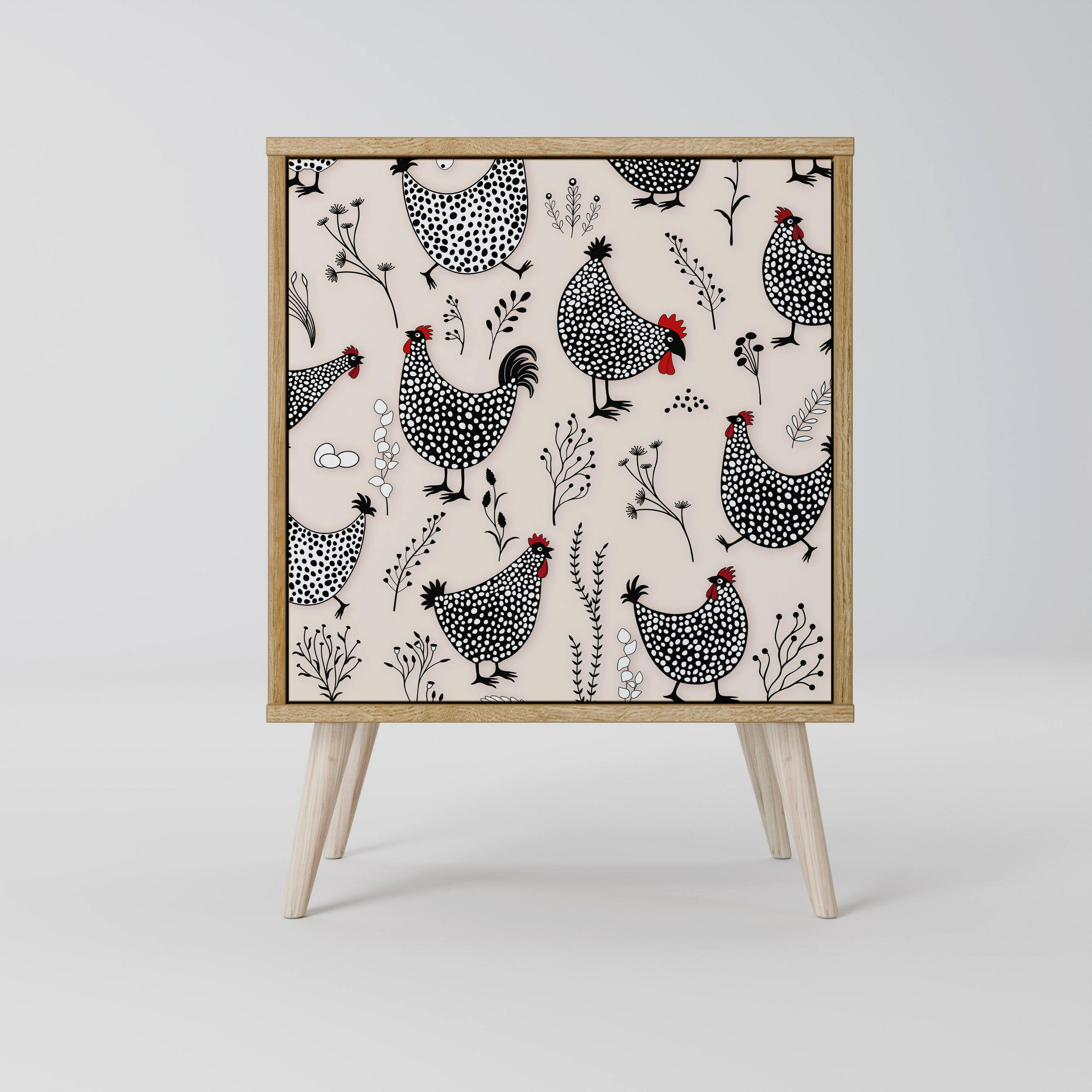 SIDEBOARD HAPPY HENS, Eichefarben, 57,5x42x77,5 cm, Schräge Buchenholzfüße - Eichefarben/Buchefarben, Holzwerkstoff/Buchenholz (57.5/77.5/42cm) - SpaceRebels