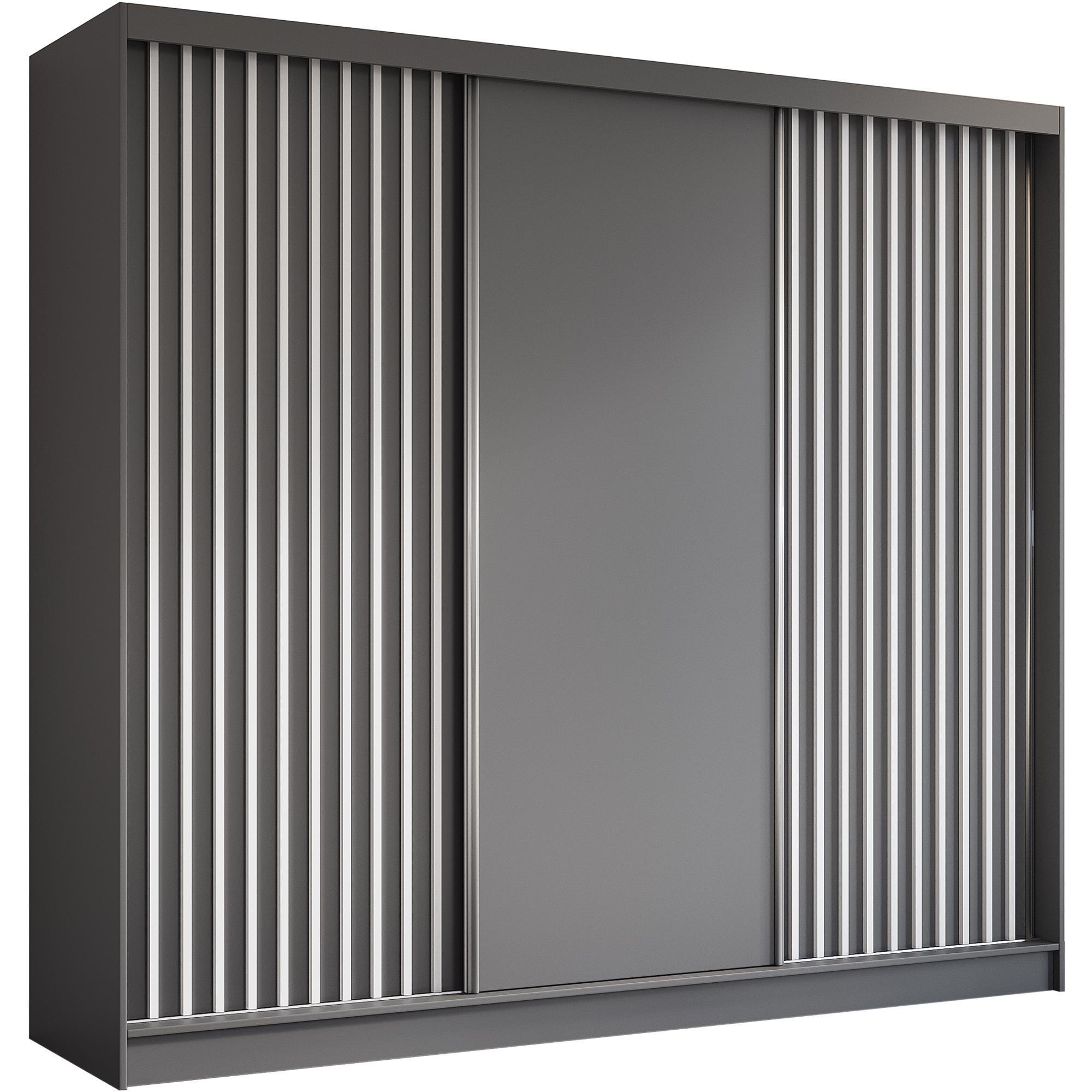 SCHWEBETÜRENSCHRANK Helios 240/216/61 grau+weiß mit Schubladen - Weiß/Grau, Holzwerkstoff (240/216/61cm) - Beautysofa