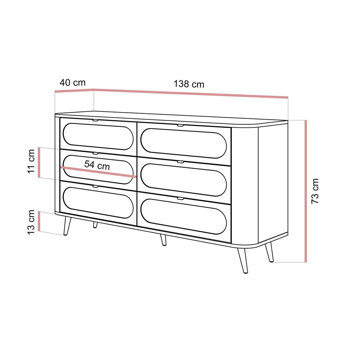 KOMMODE SHADOW II 6S mit Schubladen - Schwarz, Holzwerkstoff (138/73/40cm) - Lookway