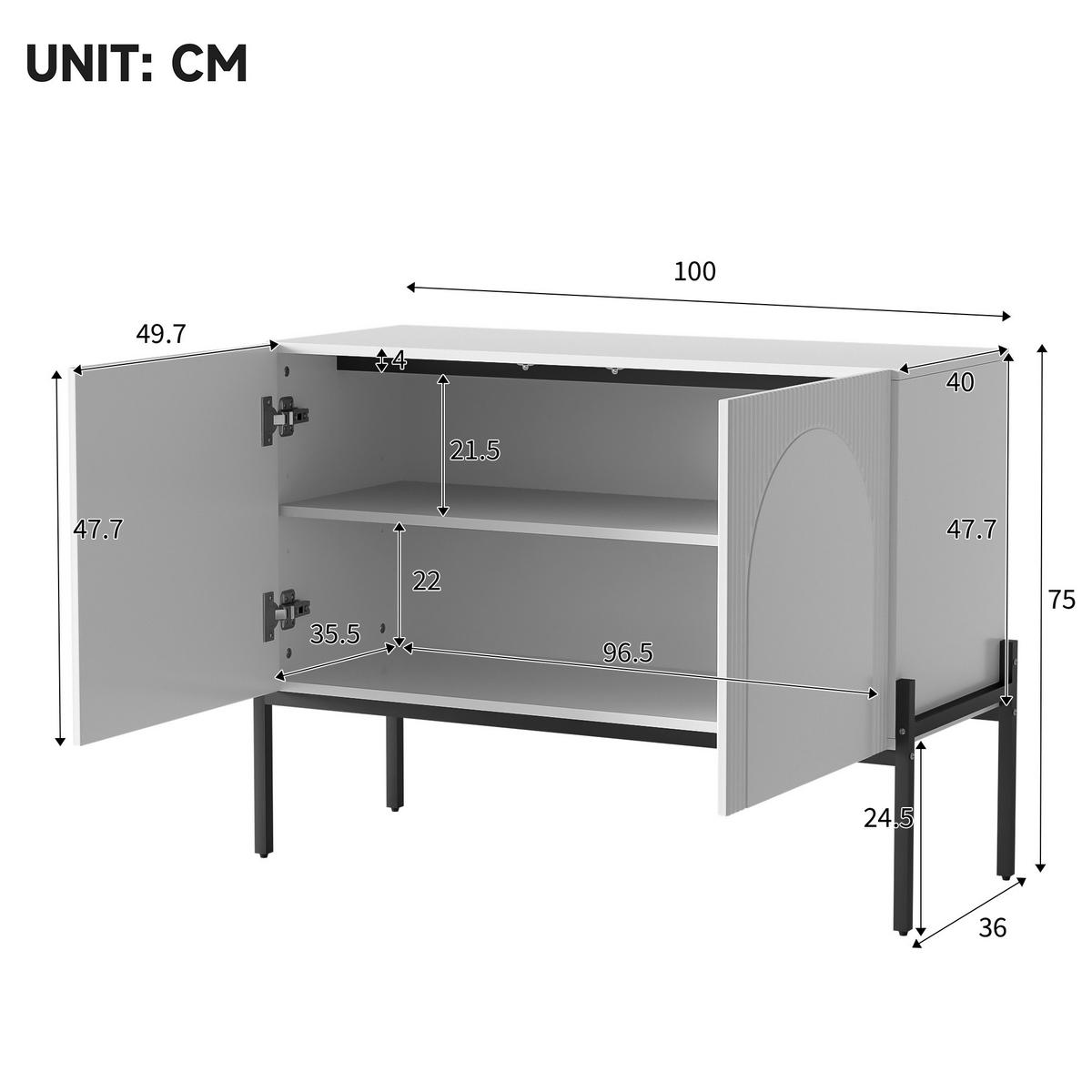 SIDEBOARD in Weiß 100x40x75 cm mit 2 Türen und Metallbeinen - Weiß, Holzwerkstoff (40/75/100cm) - IVMEU