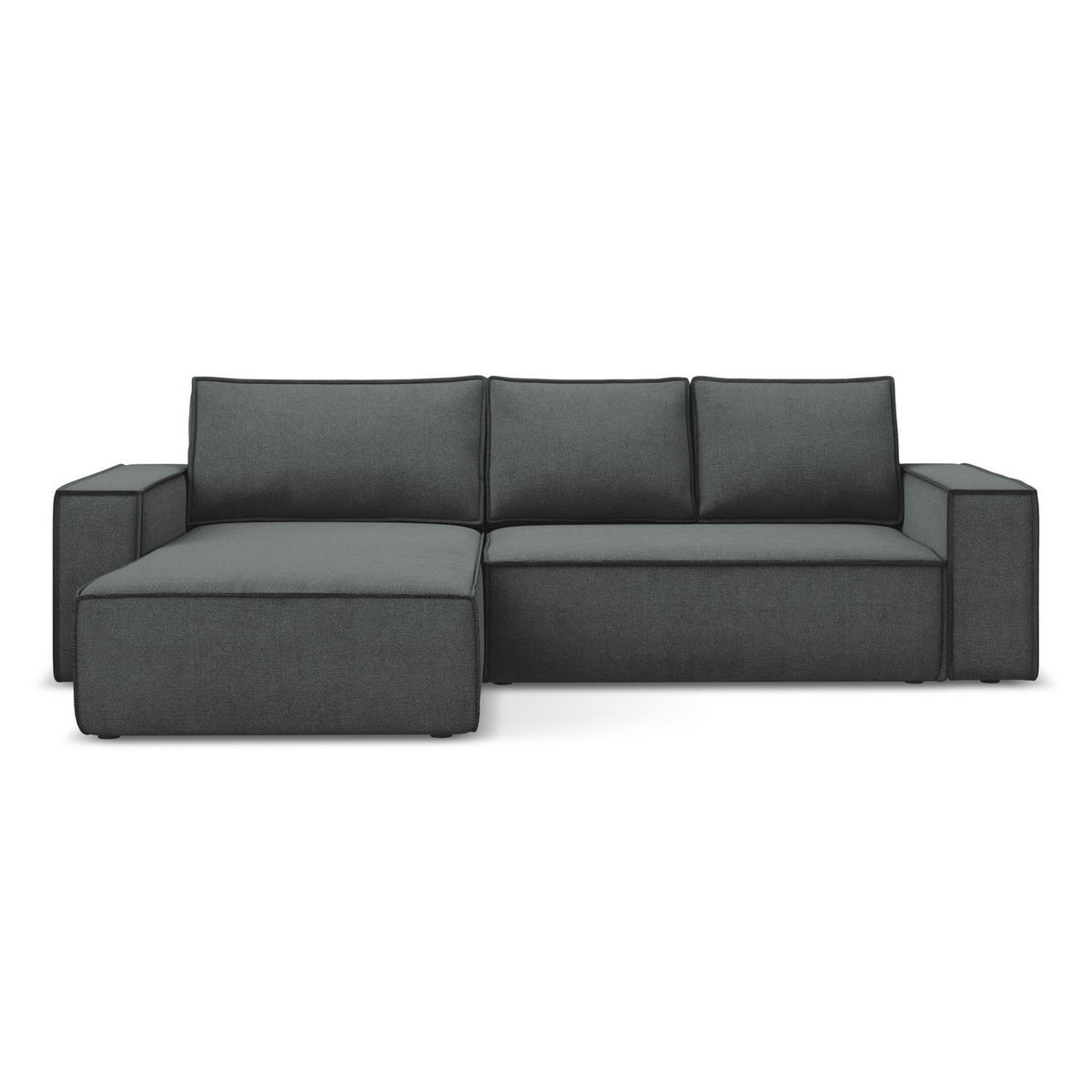ECKSOFA mit Schlaffunktion Strukturstoff Stoff Grau - Schwarz/Grau, Kunststoff/Textil (185/290cm) - LaMiaSofa