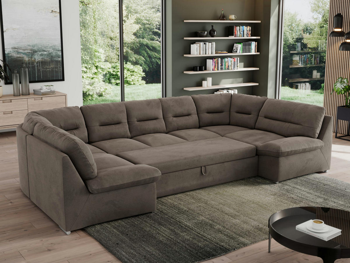 WOHNLANDSCHAFT MORBIDO U Braun Velvet - Silberfarben/Braun, Textil/Metall (340/93/206cm) - MKS