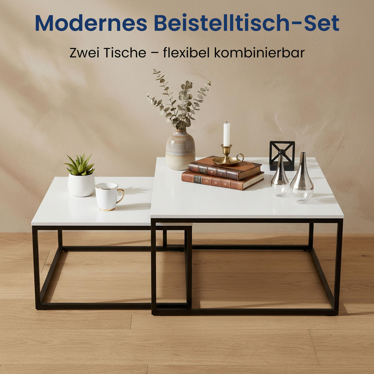 COUCHTISCH 2er Set quadratisch weiß - Weiß, Holzwerkstoff (70/70/42cm) - Home Collective