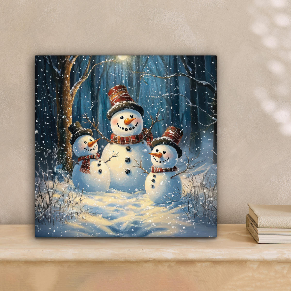 LEINWANDBILD Schneemann - Schnee - Winter - Wald Deko Wohnzimmer 20x20 cm - Hellblau, Textil (20/20cm) - MuchoWow