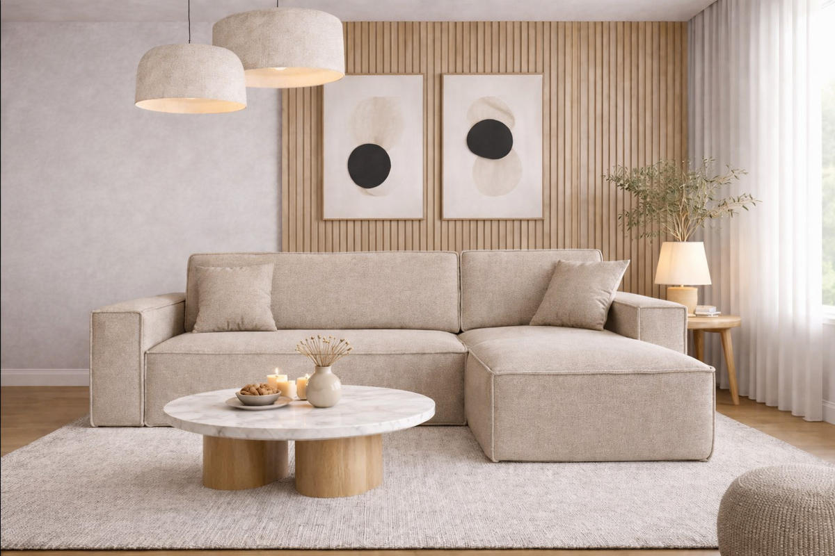 ECKSOFA, Best L-Form, Stoff Neve, Beige, Rechts - Beige, Holz (244/142cm) - Kaiser Möbel