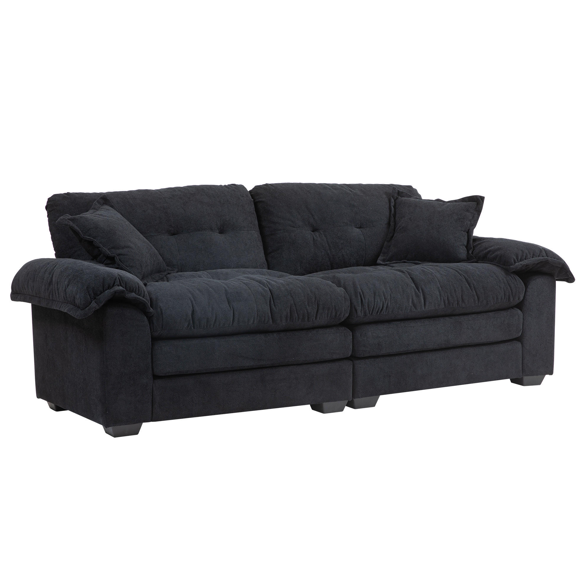 SOFA 2-Sitzer tiefer Sitz 214 x 89 x 93 cm Chenille Schwarz - Schwarz, Kunststoff (214/93/89cm) - Meubliv