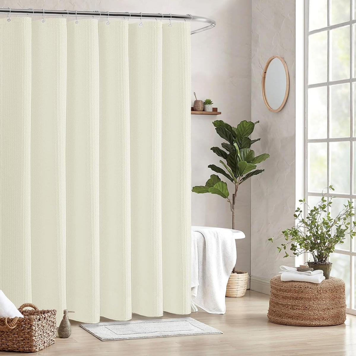 DUSCHVORHANG – 180 x 200 cm (inkl. 12 Kunststoffhaken) – Beige - Beige, Textil (180/200cm)