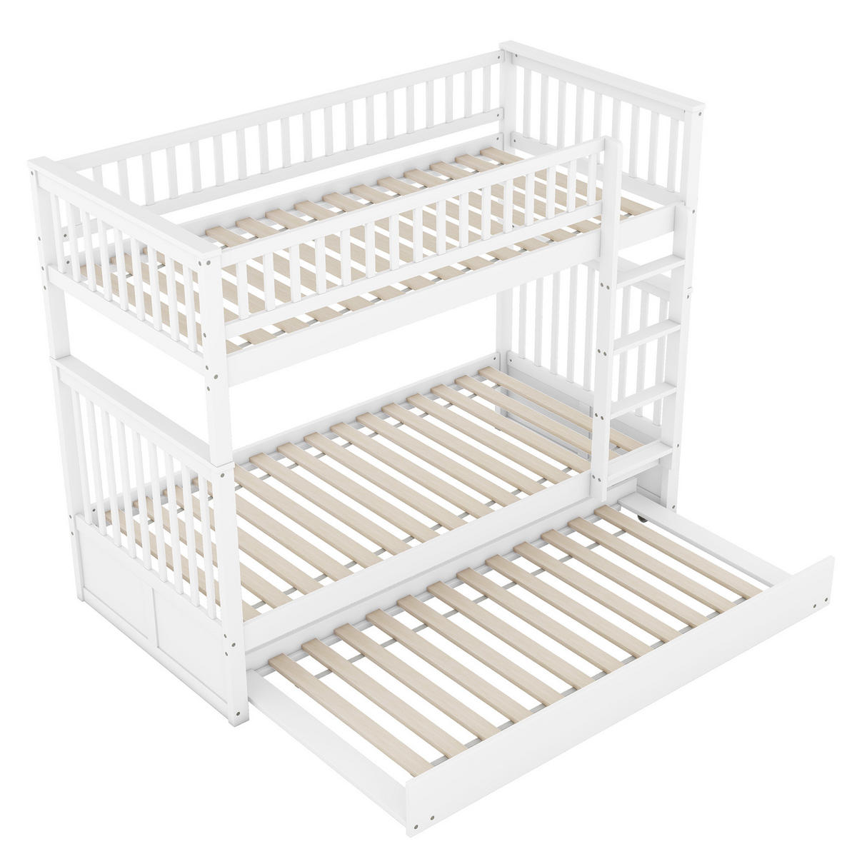ETAGENBETT 90/200 cm in Weiß mit Ausziehbett und Treppe - Weiß, Holz (90/200cm) - BEAOK