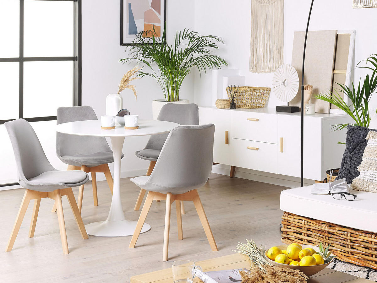 STUHL 2er-Set Samtstoff Grau Dakota - Grau, Holz/Textil (47/82/57cm) - Beliani