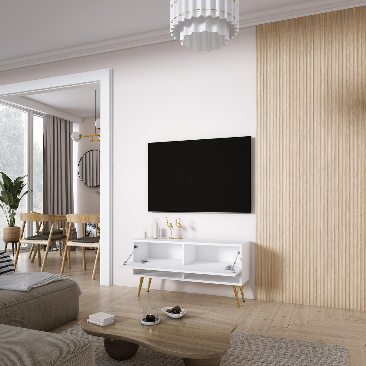 TV-LOWBOARD 100 cm Mattschwarz, schwarze schräge Beine, 100 × 32 × 52 cm - Schwarz, Holzwerkstoff (100/52/32cm) - 3XE LIVING