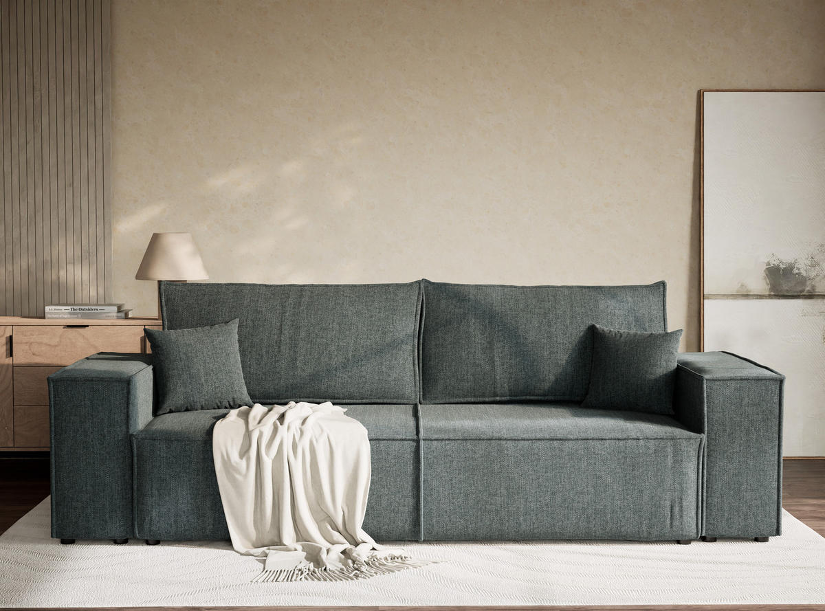 ROZKLÁDACÍ POHOVKA Milos, textil, modrý - modrá/černá, dřevo/kompozitní dřevo (255/70/105cm) - Maison de Reve