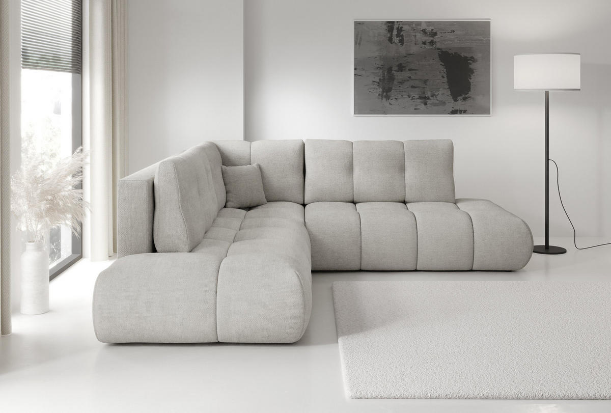 ECKSOFA DUCA II L-S Hellgrau Chenille mit Schlaffunktion - Hellgrau, Holz (266.5/266.5cm) - MASSENO