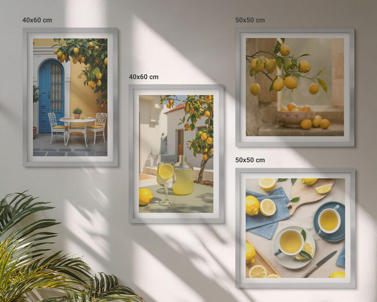 BILDER SET 4er Set - 50x50 cm & 40x60 cm Silberner Rahmen - Zitronenlimonade blaue Tür - Silberfarben, Kunststoff (50/50cm) - TULUP