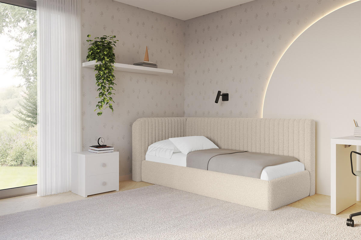 EINZELLBETT Jugendbett mit Bettkasten und Matratze H3/H4, Rechts - AURY 80x200 Dunkelbeige - Taupe, Holzwerkstoff/Textil (80/200cm) - ALTDECOR