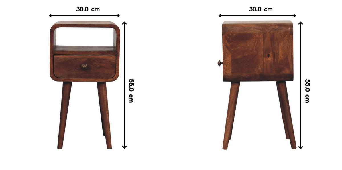 NACHTTISCH Honey-Caramel-Finish, 1 Schublade, 1 offenes Regal, Braun - Braun, Holz (30/55/30cm) - Artisan Furniture