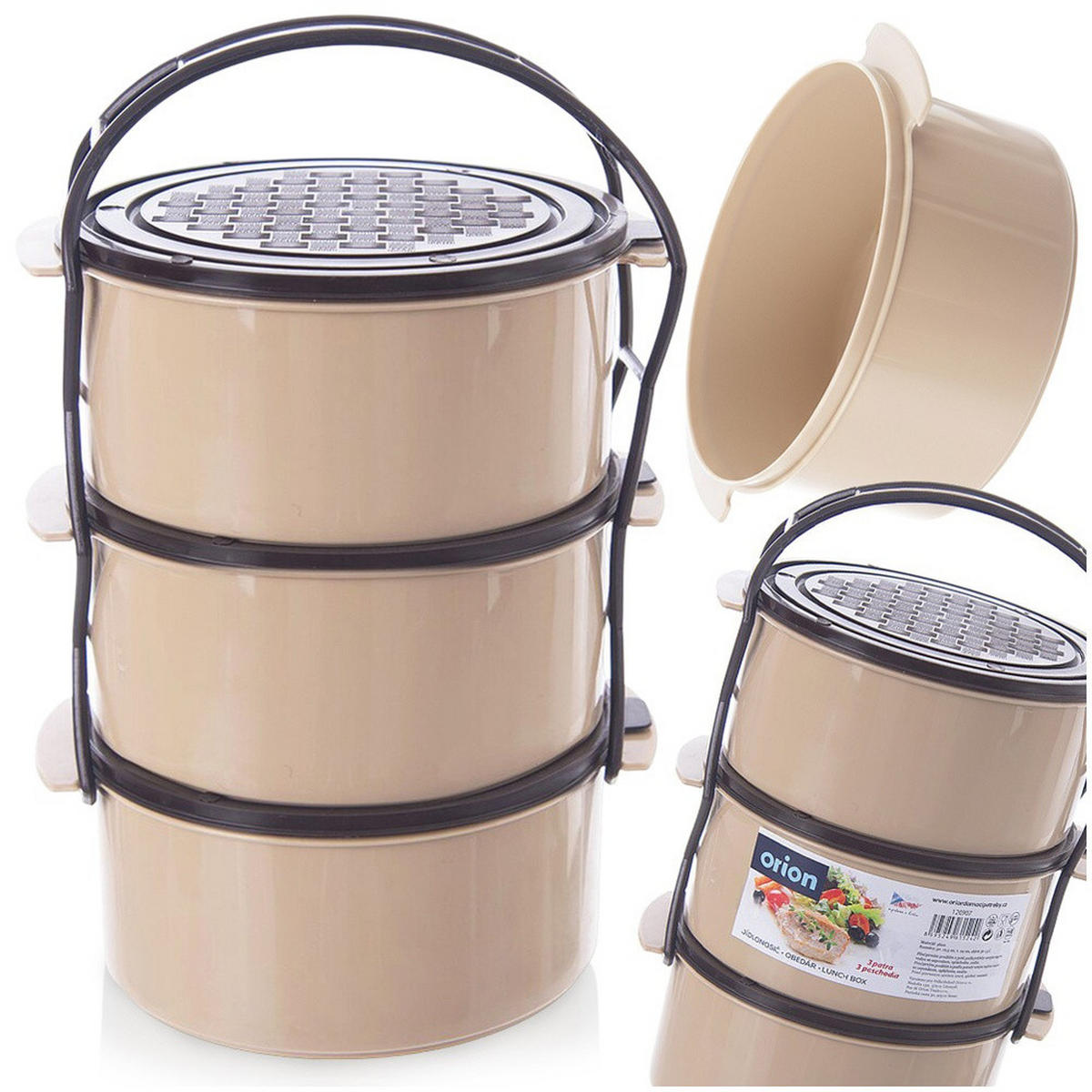 LUNCHBOX Dreistöckige aus Kunststoff 3 x 1,5 l - Braun, Kunststoff (16.5/24/16.5cm) - Orion 