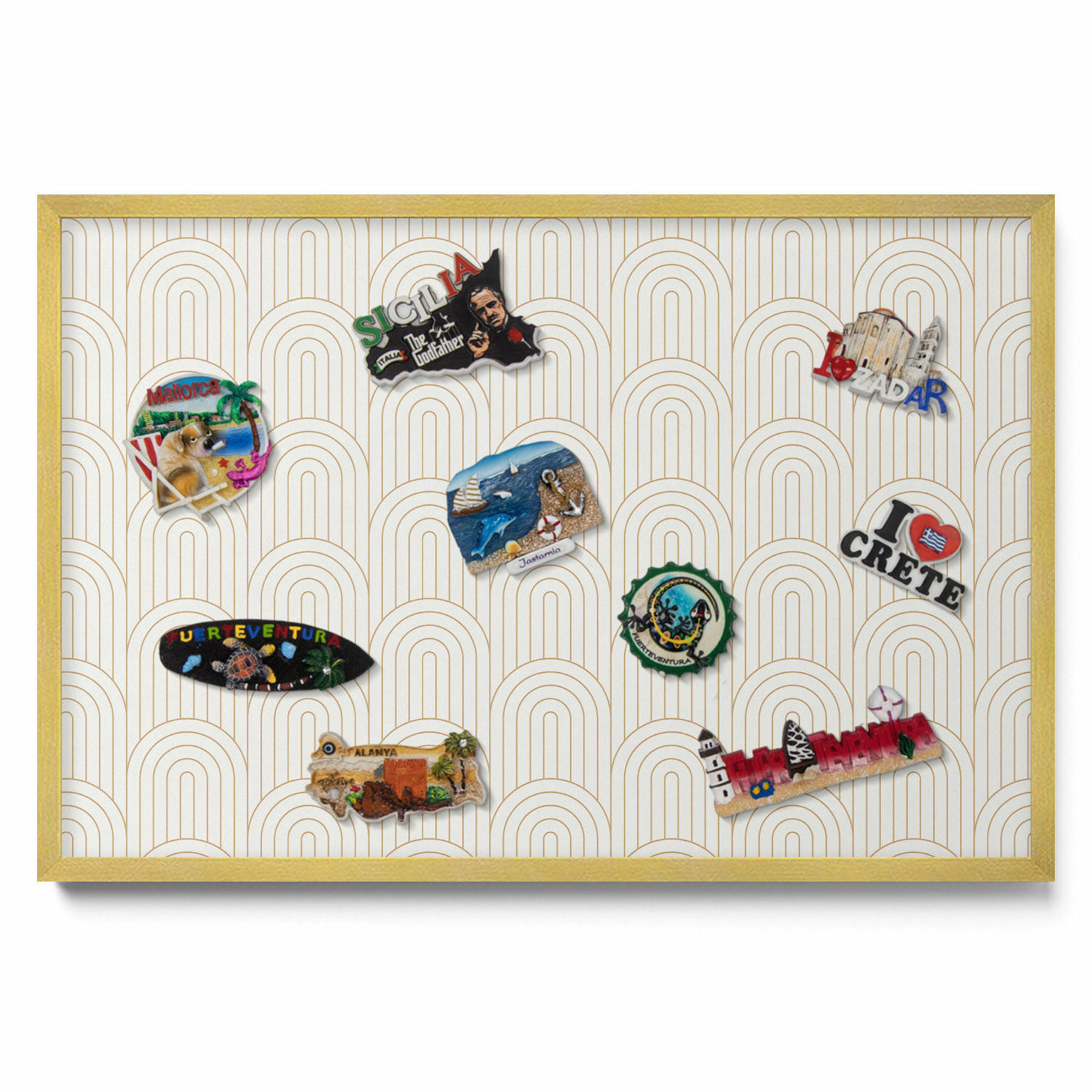 MAGNETTAFEL 60x40 cm Goldener Rahmen Lineare Regelmäßige Bögen - Ecru, Metall (60/50/0.4cm) - TULUP