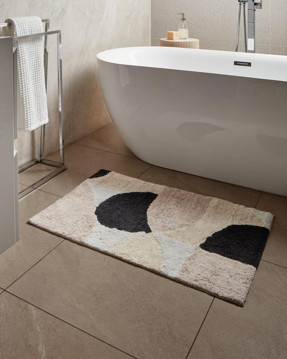 KOUPELNOVÁ PŘEDLOŽKA Béžová 60/90 cm Bavlna Sanoli - bílá/černá, textil (60/90cm) - Beliani