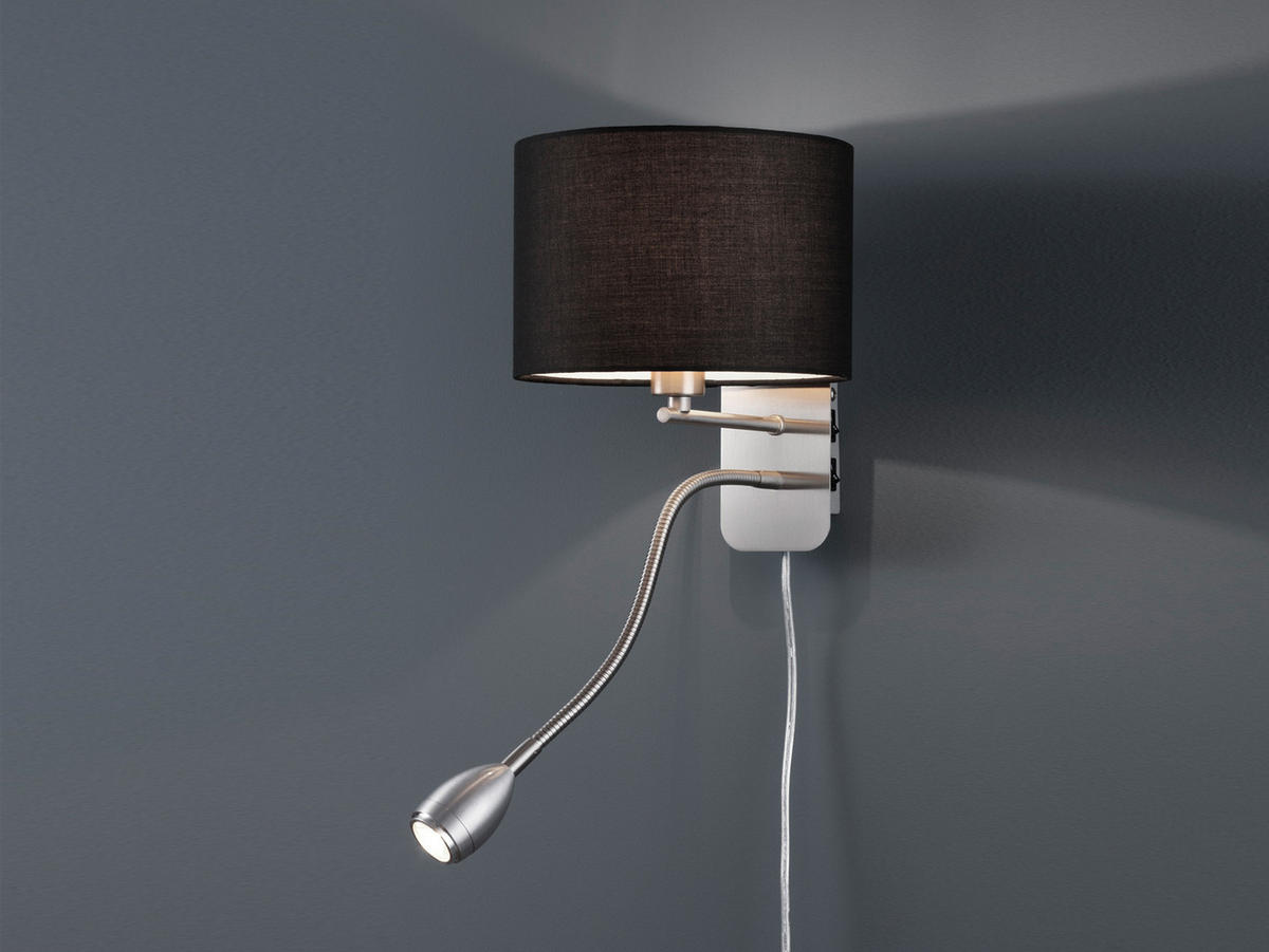 LED-WANDLAMPE Schwarz Höhe 23,5cm, mit Flexarm, Schalter, Kabel & Stecker - Schwarz, Textil (34/20/23cm) - meineWunschleuchte