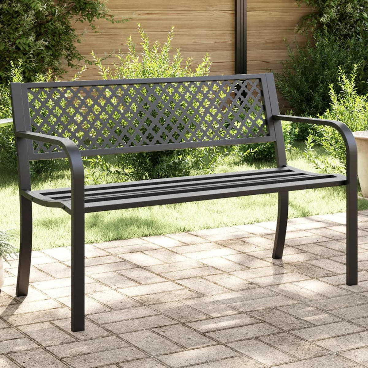 GARTENBANK 119 cm Schwarz Stahl - Schwarz, Metall (119/76/52cm) - furnicato