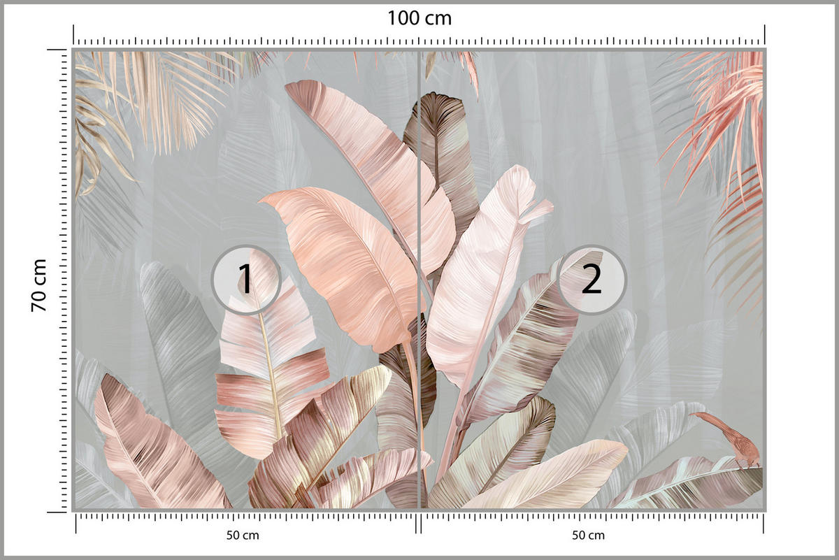 FOTOTAPETE für Esszimmer Tropische Pastell Bananenblätter 100x70 - Beige/Rosa, Papier (100/70cm) - Muralo