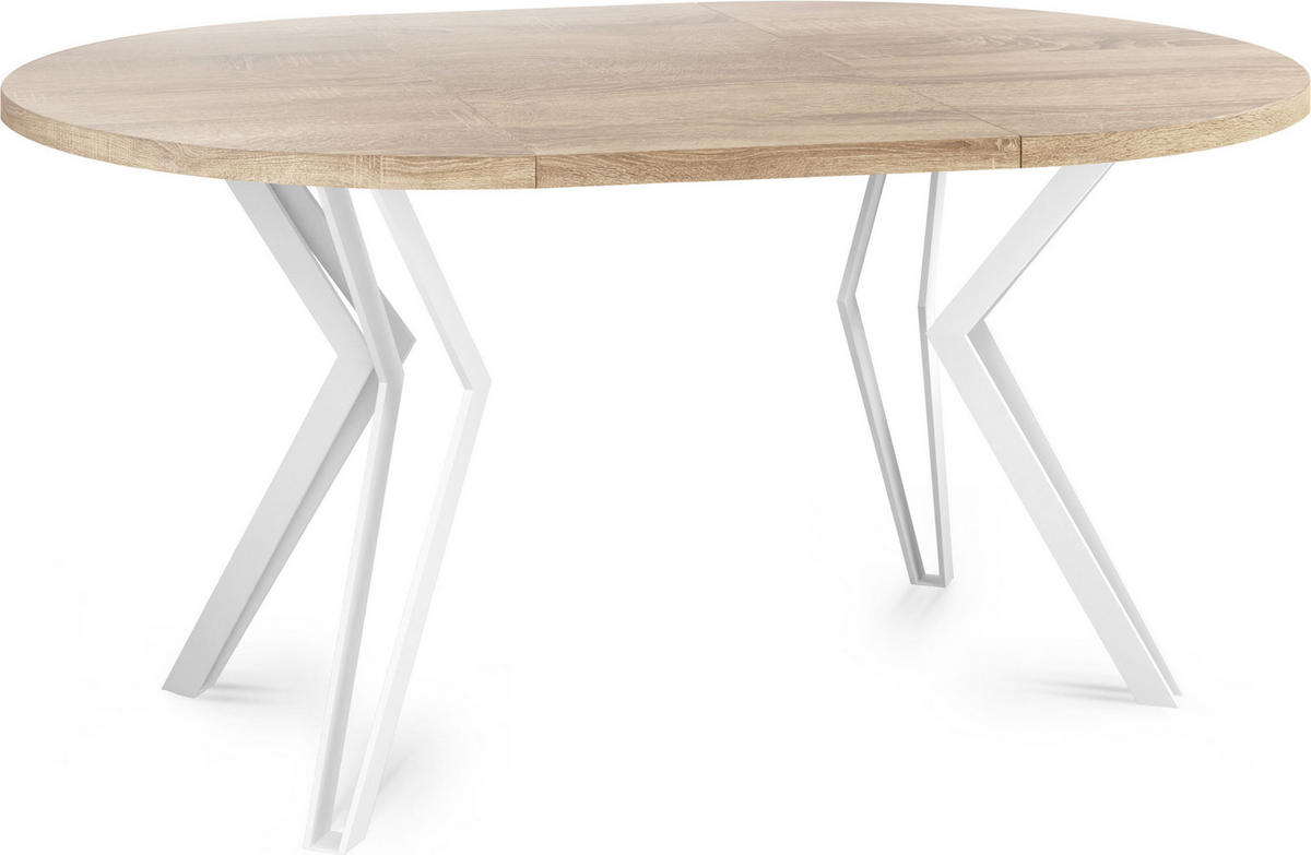 ESSTISCH Austin runder ausziehbarer, Sonoma Eiche 100-180/100/76 cm - Weiß/Sonoma Eiche, Holzwerkstoff/Metall (100/100/76cm) - WFL GROUP