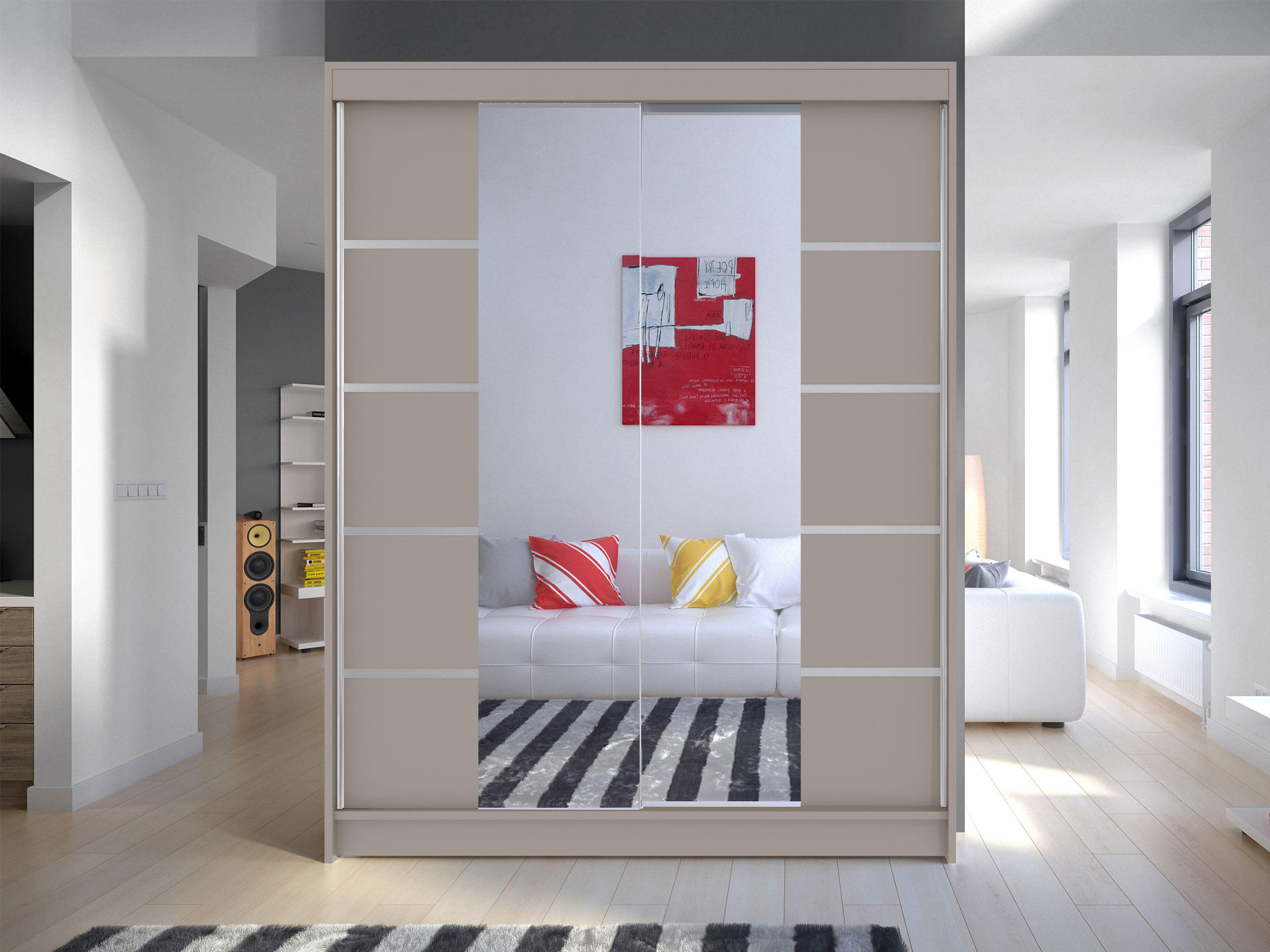 SCHWEBETÜRENSCHRANK Camino V - Kaschmir/Silberfarben, Holzwerkstoff/Metall (150/200/58cm) - MIRJAN24