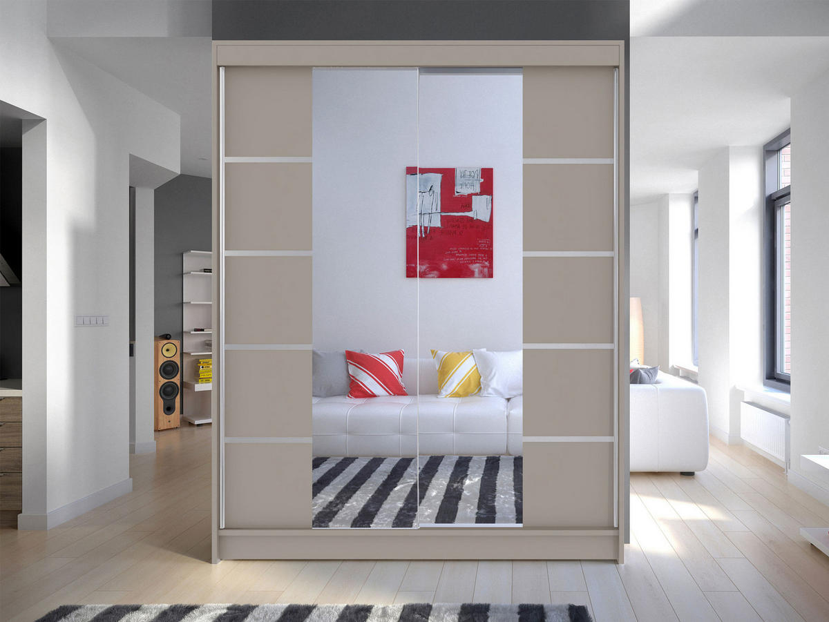 SCHWEBETÜRENSCHRANK Camino V - Kaschmir/Silberfarben, Holzwerkstoff/Metall (150/200/58cm) - MIRJAN24