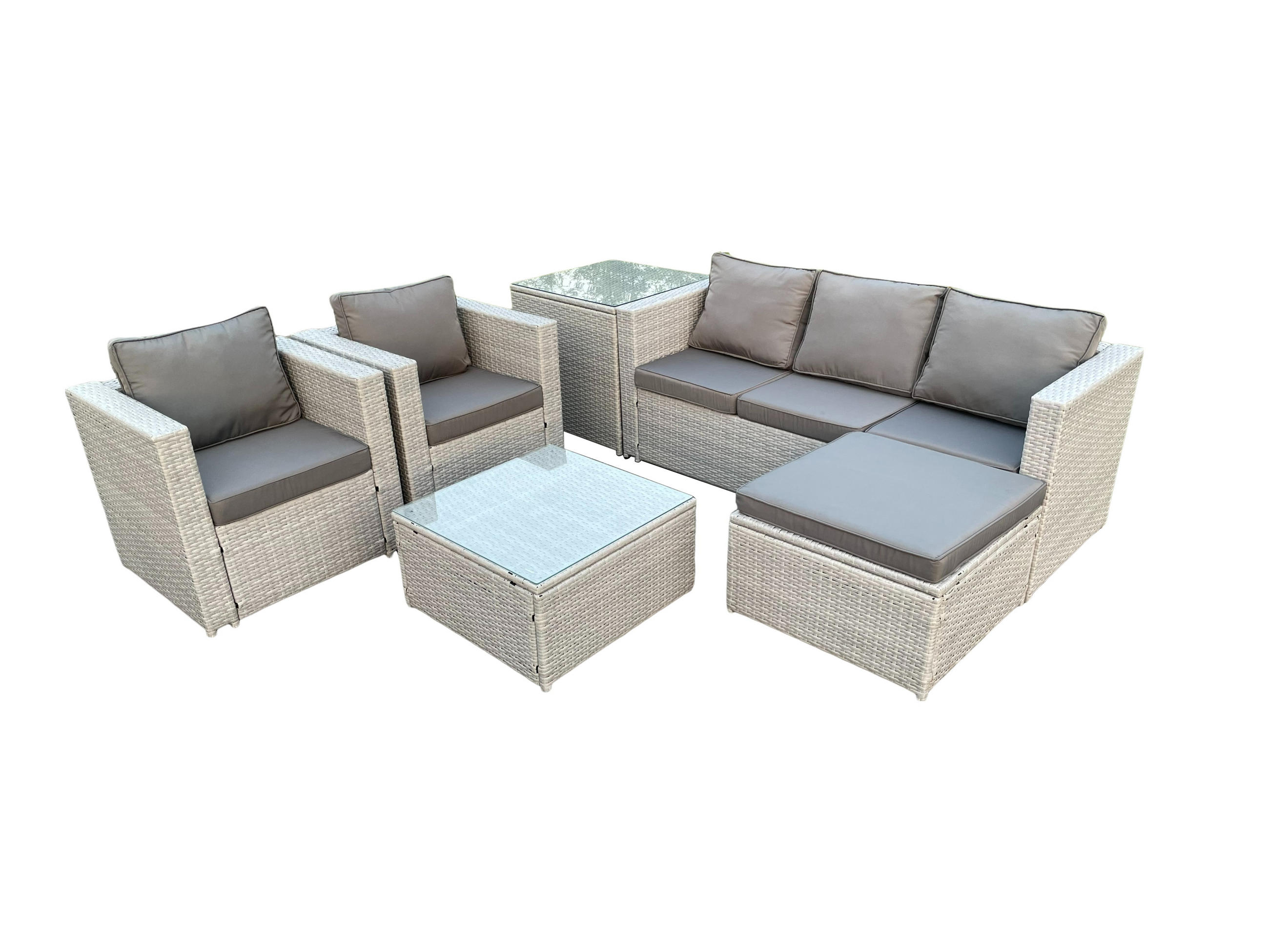 GARTENSOFA Polyrattan Helles Grau 6-Sitzer - Hellgrau, Metall - Fimous