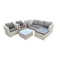 GARTENSOFA Polyrattan Helles Grau 6-Sitzer - Hellgrau, Metall - Fimous